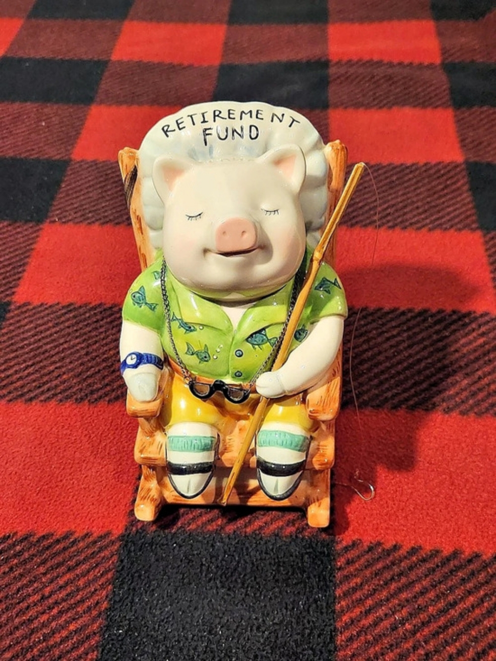 Mudpie Retirement Fund Fishing And Golf Piggy Bank Complete With Rubber Stopper